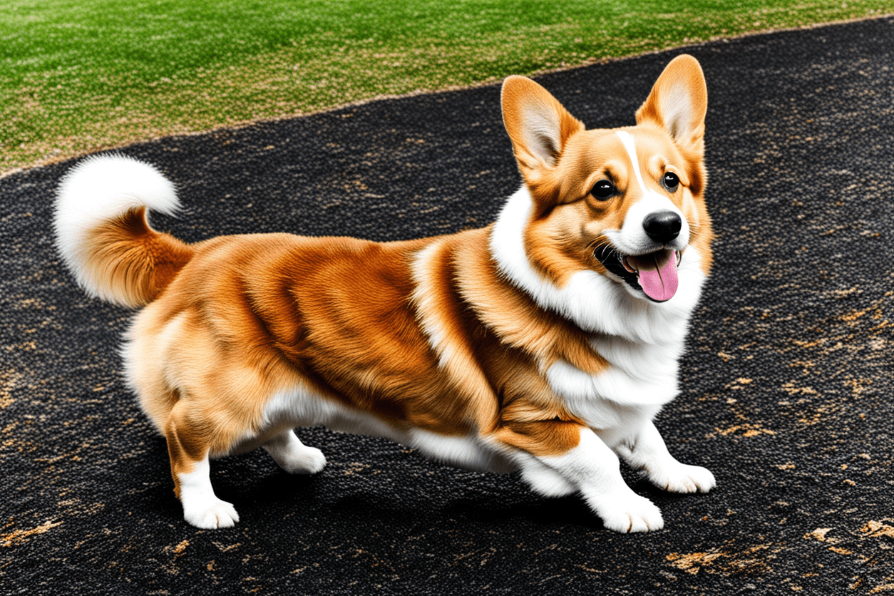 A joyful corgi, with its short legs and big ears, dashes across the park, chasing a frisbee, tail wagging in pure delight.